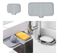 Aurumium Porte-savon en silicone auto-drainant pour évier de cuisine | Porte-éponge avec bec de drainage rapide, organiseur de vaisselle en BPA pour comptoir, gris, grand format 24,5 x 15 cm