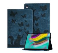 Ausblin Coque Galaxy Tab S5e 2019 en Relief, étui pour Tablette en Cuir PU Rétro sur Le Thème des Papillons et des Chats pour Samsung Galaxy Tab S5e (2019) 10.5" / T720, Bleu