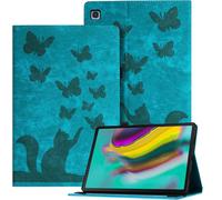 Ausblin Coque Galaxy Tab S5e 2019 En Relief,Étui Pour Tablette En Cuir Pu Rétro Sur Le Thème Des Papillons Et Des Chats Pour Samsung Galaxy Tab S5e (2019) 10.5""/T720,Vert