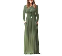 AUSELILY Femmes À Manches Longues Lâche Plaine Maxi Robes Décontractée Robes avec Poches Armée Verte XXXL