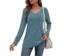 AUSELILY Pulls décontractés pour Femmes Sweatshirt col en V Haut de Mode à Manches Longues Léger Sweat en Tricot Tops Informal pour Française