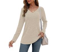 AUSELILY Pulls décontractés pour Femmes Sweatshirt col en V Haut de Mode à Manches Longues Léger Sweat en Tricot Tops Informal pour Française