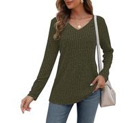 AUSELILY Pulls décontractés pour Femmes Sweatshirt col en V Haut de Mode à Manches Longues Léger Sweat en Tricot Tops Informal pour Française