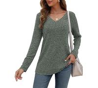 AUSELILY Pulls décontractés pour Femmes Sweatshirt col en V Haut de Mode à Manches Longues Léger Sweat en Tricot Tops Informal pour Française