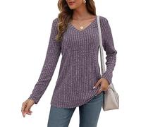AUSELILY Pulls décontractés pour Femmes Sweatshirt col en V Haut de Mode à Manches Longues Léger Sweat en Tricot Tops Informal pour Française