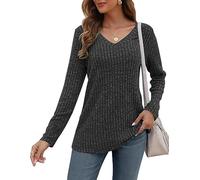 AUSELILY Pulls décontractés pour Femmes Sweatshirt col en V Haut de Mode à Manches Longues Léger Sweat en Tricot Tops Informal pour Française