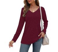 AUSELILY Pulls décontractés pour Femmes Sweatshirt col en V Haut de Mode à Manches Longues Léger Sweat en Tricot Tops Informal pour Française