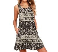 AUSELILY Robe d'été décontractée sans Manches à col en V pour Femmes avec Poches Boho Noir,L