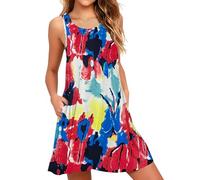 AUSELILY Robe d'été décontractée sans Manches à col en V pour Femmes avec Poches Coloré,S