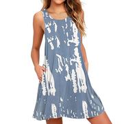 AUSELILY Robe d'été décontractée sans Manches à col en V pour Femmes avec Poches Graffiti,S