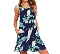 AUSELILY Robe d'été décontractée sans Manches à col en V pour Femmes avec Poches Imprimé Bleu,2XL