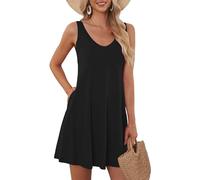 AUSELILY Robe d'été pour Femmes Robe de Plage sans Manches Robe légère et évasée Robe Mini à Encolure en V Noir XL