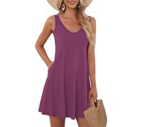 AUSELILY Robe d'été pour Femmes Robe de Plage sans Manches Robe légère et évasée Robe Mini à Encolure en V Mauve 2XL