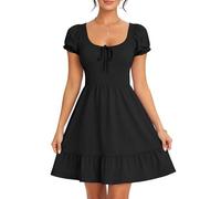 AUSELILY Robe ete Femme Manches Courtes col en U Robe de Plage | Imprimée Manches bouffantes Robe Taille Empire Décontractée avec Poches