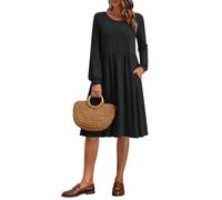 AUSELILY Robe Femme Droite Mi-Longue à Manches Longues Robes Genoux | avec Poches, Robes Empire Ample, Décontractée, pour Automne Hiver