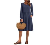 AUSELILY Robe Femme Droite Mi-Longue à Manches Longues Robes Genoux | avec Poches, Robes Empire Ample, Décontractée, pour Automne Hiver