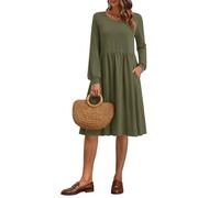 AUSELILY Robe Femme Droite Mi-Longue à Manches Longues Robes Genoux | avec Poches, Robes Empire Ample, Décontractée, pour Automne Hiver