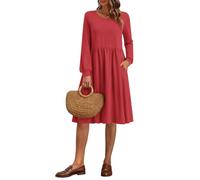 AUSELILY Robe Femme Droite Mi-Longue à Manches Longues Robes Genoux | avec Poches, Robes Empire Ample, Décontractée, pour Automne Hiver