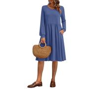 AUSELILY Robe Femme Droite Mi-Longue à Manches Longues Robes Genoux | avec Poches, Robes Empire Ample, Décontractée, pour Automne Hiver