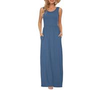 AUSELILY Robe Longue d'été sans Manches pour Femmes Robe Longue Décontractée avec Poches Bleu Beja XL