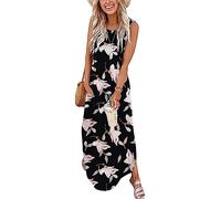AUSELILY Robe Longue Femme Ete sans Manches Robe de Plage Maxi Casual Femme Longue avec Poches Pétunia S
