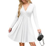 AUSELILY Robe Sexy Pull Femme - Cache Coeur Taille Empire Chic et Elegant Soiree Hiver et Poches Blanc L