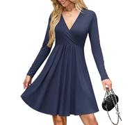 AUSELILY Robe Sexy Pull Femme - Cache Coeur Taille Empire Chic et Elegant Soiree Hiver et Poches Bleu Marine M
