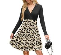 AUSELILY Robe Sexy Pull Femme - Cache Coeur Taille Empire Chic et Elegant Soiree Hiver et Poches Léopard Noir L
