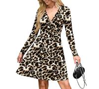 AUSELILY Robe Sexy Pull Femme - Cache Coeur Taille Empire Chic et Elegant Soiree Hiver et Poches Léopard Tacheté S