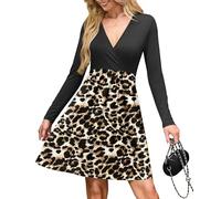 AUSELILY Robe Sexy Pull Femme - Cache Coeur Taille Empire Chic et Elegant Soiree Hiver et Poches Léopard Noir 2XL