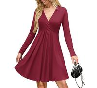 AUSELILY Robe Sexy Pull Femme - Cache Coeur Taille Empire Chic et Elegant Soiree Hiver et Poches Rouge Vin L