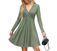 AUSELILY Robe Sexy Pull Femme - Cache Coeur Taille Empire Chic et Elegant Soiree Hiver et Poches Vert Olive M