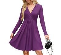 AUSELILY Robe Sexy Pull Femme - Cache Coeur Taille Empire Chic et Elegant Soiree Hiver et Poches Violet M