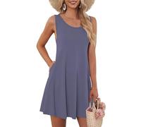 AUSELILY Robes d'été pour Femme Robe plissée sans Manches Décontractée pour Femme avec Poche Violet Gris,XL