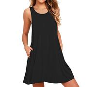 AUSELILY Robes d'été pour Femmes sans Manches col Rond Noir Robe décontractée pour Dames avec Poches Noir,L