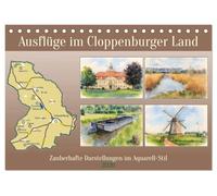 Ausflüge im Cloppenburger Land (Tischkalender 2026 DIN A5 quer), CALVENDO Monatskalender: Zauberhafte Darstellungen im Aquarell-Stil