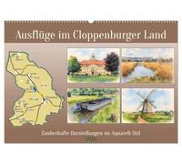 Ausflüge im Cloppenburger Land (Wandkalender 2026 DIN A2 quer), CALVENDO Monatskalender: Zauberhafte Darstellungen im Aquarell-Stil