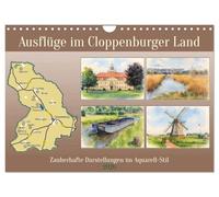 Ausflüge im Cloppenburger Land (Wandkalender 2026 DIN A4 quer), CALVENDO Monatskalender: Zauberhafte Darstellungen im Aquarell-Stil