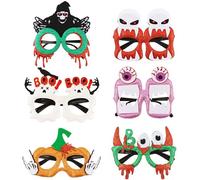 Aushamtai Lot de 6 lunettes de fête d'Halloween pour enfants et adultes, dieu de la mort, vampire, fantôme, globe oculaire violet, citrouille, démon