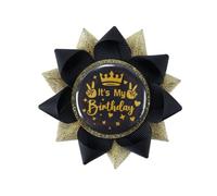 Ausi Broche « C'est mon anniversaire », bouton « Joyeux anniversaire » pour femmes et hommes, badge en ruban gros-grain noir et doré pour garçons et filles, décorations de fêtes, cadeaux, costumes