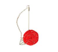 Ausi Broche rose avec feuille d'or, épinglette fleur pour homme, accessoires de mariage, smoking, corsage, broche de fête, rouge