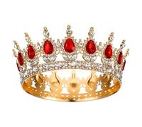 Ausi Couronne dorée pour femme, diadèmes et couronnes de mariage en strass, accessoires de coiffure pour princesse, fête d'anniversaire, costume, accessoires photo, rouge