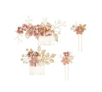 Ausi Lot de 4 accessoires de coiffure roses pour demoiselle d'honneur, peignes de mariage et coiffe en strass en forme de U.