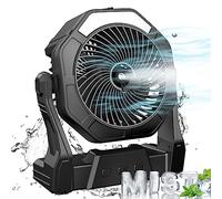 Ausic Ventilateur brumisateur portable, 20,3 cm, ventilateur alimenté par batterie rechargeable par USB 10 000 mAh avec brumisateur, réservoir d'eau de 250 ml et lanterne LED, pour bureau, chambre à