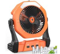 Ausic Ventilateur brumisateur portable pour refroidissement extérieur, [24 à 90 heures] Ventilateurs de brume à piles avec brumisateurs d'eau et lanterne LED, réservoir de 20,3 cm, réservoir de 250 ml