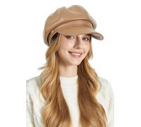 Ausing Béret Femme Chapeau en Cuir Casquette Français Newsboy Chapeau Gavroche Artiste de Peintre Chauffeur Kaki Béret Basque Vintage Rétro Octogonal Classique Automne Visière Hiver Printemps