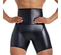 Ausing Boxer Homme Cuir Culotte Gainante Body Amincissant Homme Panty Taille Haute Short Legging Brilliant Caleçon Long Wetlook Noir M
