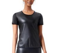 Ausing Débardeur Cuir Femme T-Shirt à Col Rond Brillant Top à Manche Courte Tops Coupe Ajustée Wetlook Costume de Night Club Noir XL