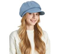 Ausing Femme Béret Coton Chapeau Denim Casquette Français Newsboy Chapeau Gavroche Artiste de Peintre Chauffeur Bleu Clair Béret Basque Vintage Rétro Octogonal Classique Automne Visière Hiver Cabbie