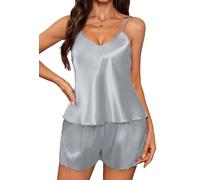Ausing Femme Ensemble de Pyjama d'été 2 Pièces pour Femme Vêtements de Nuit Cami et Short Satin Dame L